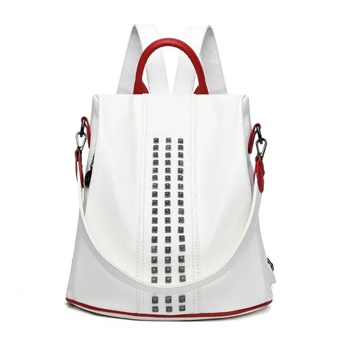 Zaino Anti-Furto in Pelle PU Moda Donna Viaggio Casual Borsa Scolastica Abbinamento Colori Rivetto