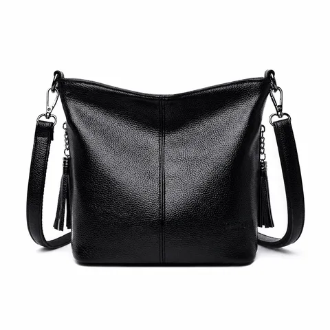 Dames Casual Grote Capaciteit PU Leer Emmer Tas Vintage Effen Kleur Kwastje Schouder Crossbody Tas Dagelijkse Handtas