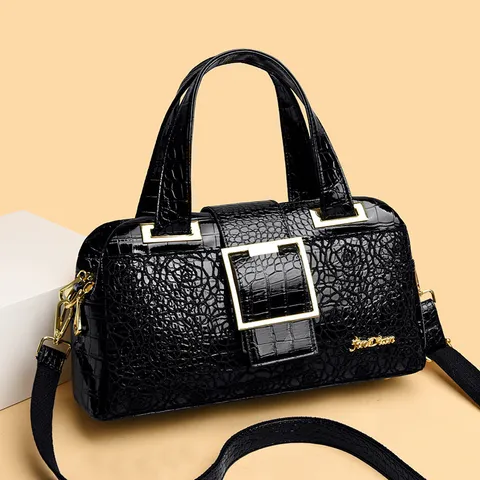 Borsa a Mano in Pelle PU da Donna Motivo Coccodrillo Vintage Manico Superiore Satchel Bag Grande Capacità Borsa a Tracolla Casual