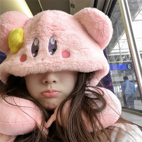 Cartoon Dog Hooded U-Shaped Neck Pillow With Memory Foam Filling Soft Plush Travel Pillow For Airplane Office Home Neck
