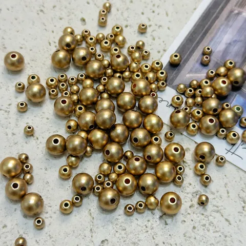Cuentas Redondas de Acrílico Plástico Pintadas de Oro Cuentas Espaciadoras Sueltas para Fabricación de Joyas DIY Accesorios de Cuentas para Cadena de Teléfono