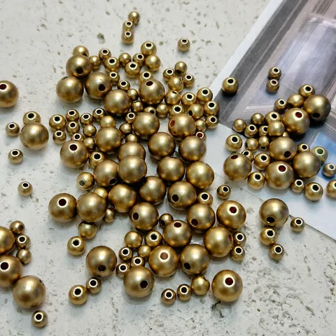 Cuentas Redondas de Acrílico Plástico Pintadas de Oro Cuentas Espaciadoras Sueltas para Fabricación de Joyas DIY Accesorios de Cuentas para Cadena de Teléfono