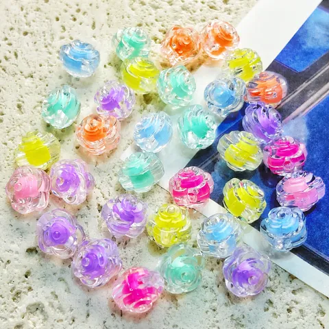 Abalorios de Rosa de Acrílico Color Interior Transparente Abalorios Brillantes Hechos a Mano Material de Accesorios de Joyería