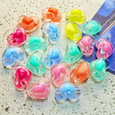 Cuentas de Acrílico de Corazón Transparente Cuentas Sueltas de Doble Capa Accesorios de Joyería DIY para Pulseras Collares Cuerdas para el Pelo