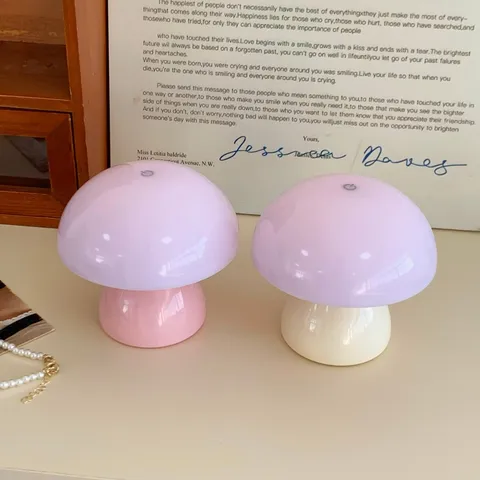Creative Mushroom LED Night Light ABS Retro Touch Sensor Table Lamp USB Rechargeable Bedside Atmosphere Decor For Bedroom