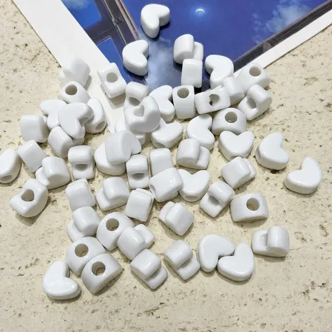Cuentas Sueltas de Acrílico con Corazón Blanco para Fabricación de Joyas DIY Cadena de Teléfono Pulsera Accesorios
