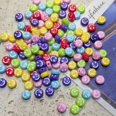 Abalorios Sueltos de Cara Sonriente con Letras Acrílicas Coloridas con Epoxi para Fabricación de Joyas DIY Cadena de Teléfono Accesorios de Abalorios