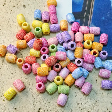 Cuentas de Plástico Coloridas con Patrón Cilíndrico Cuentas Sueltas Accesorios de Artesanía para Niños DIY