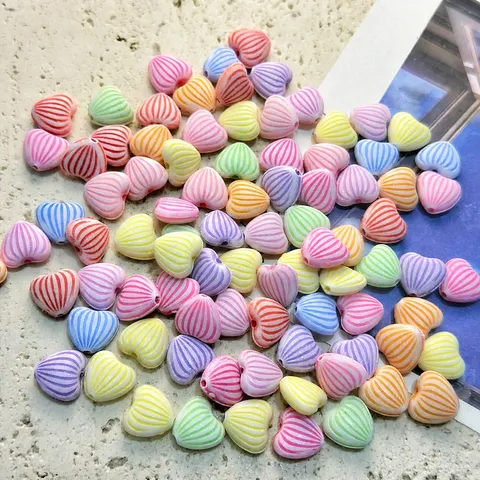 Abalorios Sueltos de Acrílico a Rayas de Corazón Colorido Perlas Lavadas de Color Mezclado Accesorios de Manualidades DIY