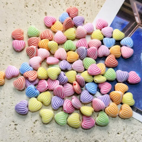 Abalorios Sueltos de Acrílico a Rayas de Corazón Colorido Perlas Lavadas de Color Mezclado Accesorios de Manualidades DIY
