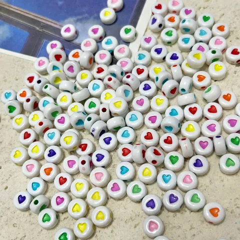 Cuentas de Corazón de Acrílico Base Blanca Cuentas Sueltas Estampadas Coloridas Para Fabricación de Joyas DIY Cadena de Teléfono