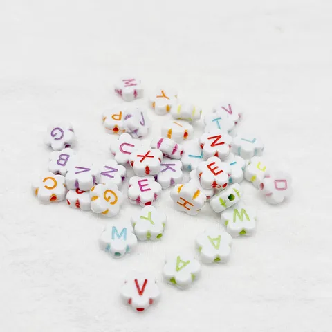 Abalorios De Letras De Flores Coloridos Abalorios Sueltos De Plástico Acrílico Abalorios DIY Para Pulsera Y Collar De Niños Fabricación De Joyas