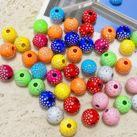 Cuentas Sueltas Redondas de Gran Agujero de Diamantes de Imitación Acrílicos de Color Mezclado DIY Joyería Fabricación Cadena de Teléfono Accesorios de Cuentas