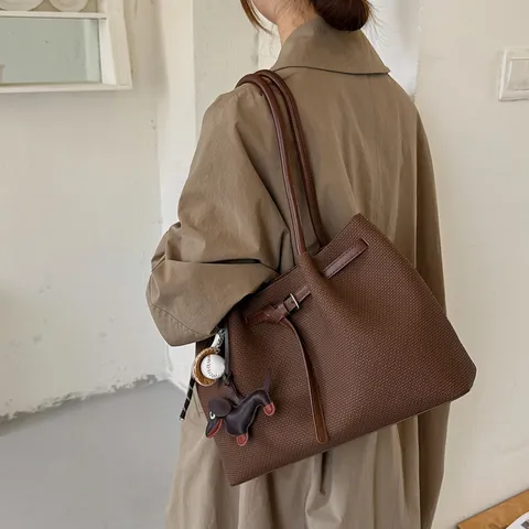 Υψηλής Ποιότητας Vintage Τσάντα Tote για Γυναίκες Μεγάλης Χωρητικότητας Μόδα PU Δερμάτινη Τσάντα Ώμου Casual Τσάντα Μασχάλης με Διακοσμητικό