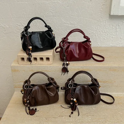 Damen Mode Geraffte PU Leder Handtasche Einfach Lässig Vielseitige Schultertasche Einfarbige Umhängetasche Für Den Alltag