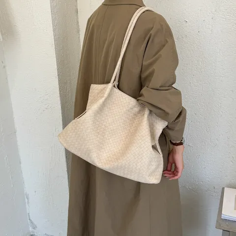 Damen Gewebte Textur Tragetasche Große Kapazität PU Leder Schultertasche Minimalistische Pendeln Achselhöhle Tasche Retro Handtasche