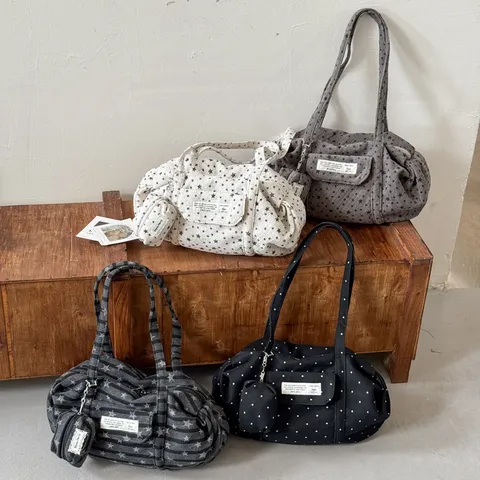 Koreanischer Stil Gestreifter Stern Leinwand Tragetasche Für Damen Große Kapazität Freizeit Täglicher Pendelverkehr Umhängetasche Mode Handtasche