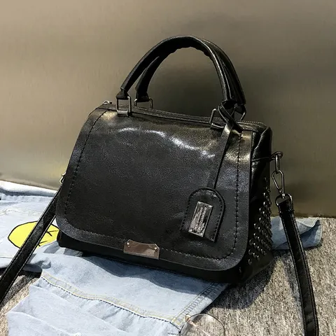 Dames Vintage Boston Schoudertas PU Leer Grote Capaciteit Tote Tas Met Klinknagels Casual Handtas