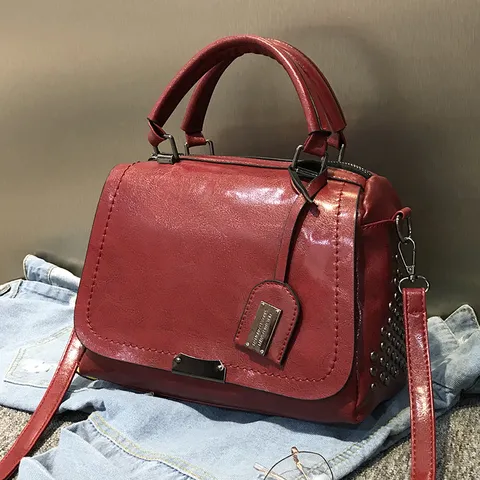 Dames Vintage Boston Schoudertas PU Leer Grote Capaciteit Tote Tas Met Klinknagels Casual Handtas