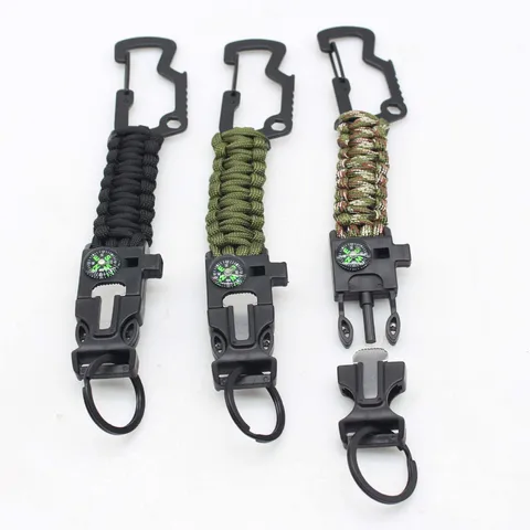 Multifuncional Supervivencia Al Aire Libre Paracord Llavero Tejido Siete Núcleos Paracord Cordón Cuerda de Supervivencia Brújula Silbato