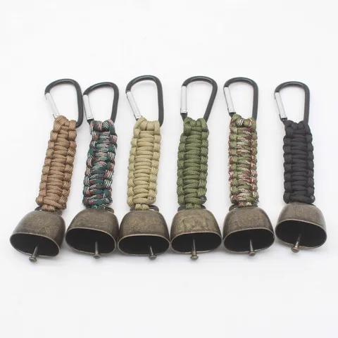 Outdoor Hiking Camping Warning Bear Bell Paracord Keychain Metal Cow Bell Key Ring Pendant Backpack Hanging Decoration