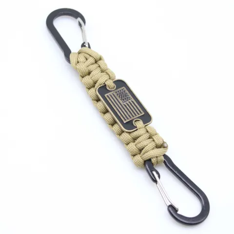 Outdoor Überleben Fallschirmschnur Schlüsselanhänger Geflochtenes Lanyard Mit Metall Karabiner Und Amerikanische Flagge Metall Schild Schlüsselring