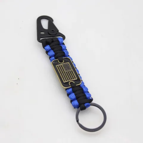 Outdoor Travel Tactical Paracord Woven Eagle Beak Hook Survival Keychain American Flag Key Chain Portable Metal Hardware