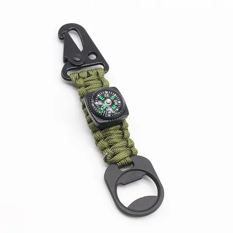 Outdoor Paracord Keychain With Eagle Beak Buckle Survival Compass Bottle Opener Multi-functional Carabiner Key Ring
