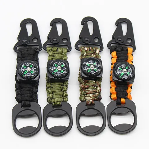 Outdoor Paracord Keychain With Eagle Beak Buckle Survival Compass Bottle Opener Multi-functional Carabiner Key Ring