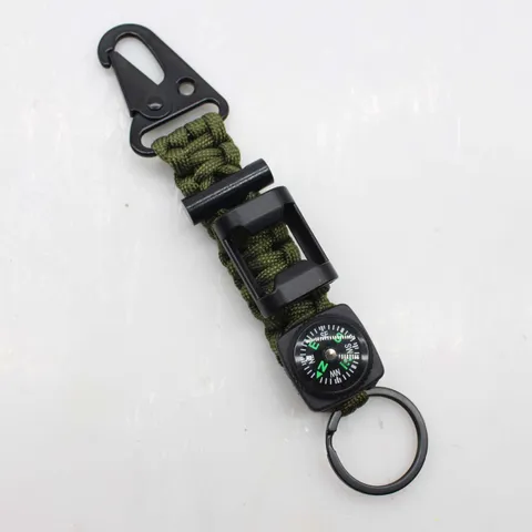 Multi Functional Outdoor Survival Paracord Keychain Braided Carabiner Survival Rope Key Ring Camping Gear