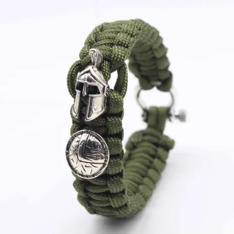 Spartan Warrior Paracord Survival Bracelet Outdoor Emergency Woven Hand Rope Alloy Helmet Shield Charm Jewelry For Men Women