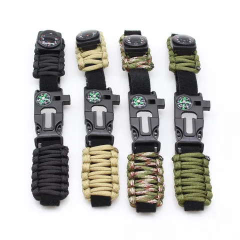 Hand Woven Outdoor Multifunctional Paracord Survival Bracelet With Compass Survival Gear For Hiking Camping Unisex