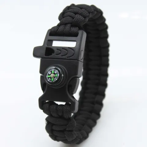 Multifunctional Paracord Survival Bracelet Outdoor Emergency Wrist Rope Woven Bracelet with Compass Whistle for Camping Men