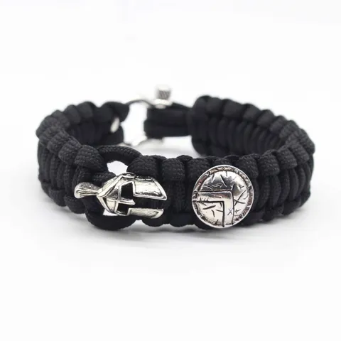 Spartan Warrior Paracord Survival Bracelet Outdoor Emergency Woven Hand Rope Alloy Helmet Shield Charm Jewelry For Men Women