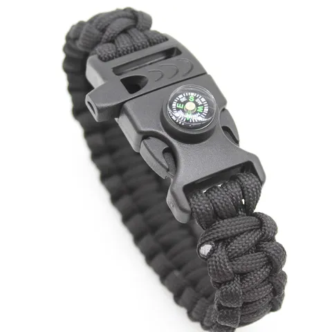 Multifunctional Paracord Survival Bracelet Outdoor Emergency Wrist Rope Woven Bracelet with Compass Whistle for Camping Men