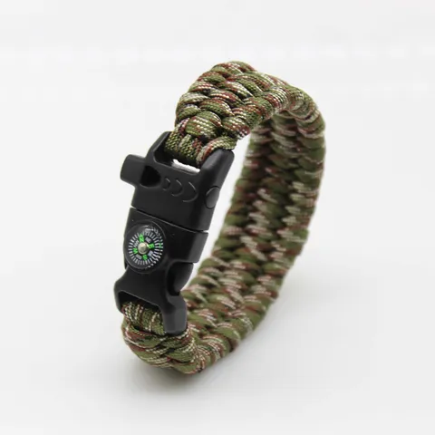 Multifunctional Paracord Survival Bracelet Outdoor Tactical Wristband With Compass Whistle Polyester Survival Gear