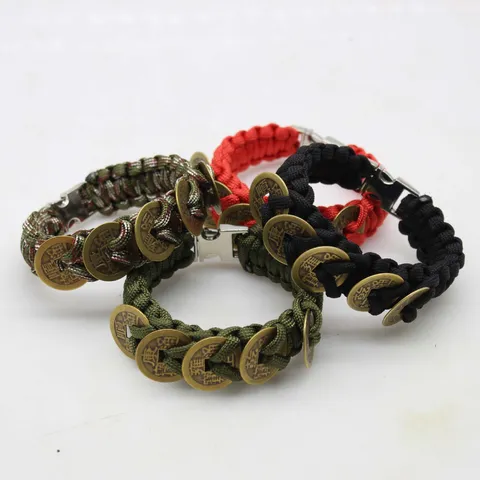 Handmade Braided Paracord Five Emperor Coins Bracelet Men Women Vintage Style Rope Bracelet Jewelry