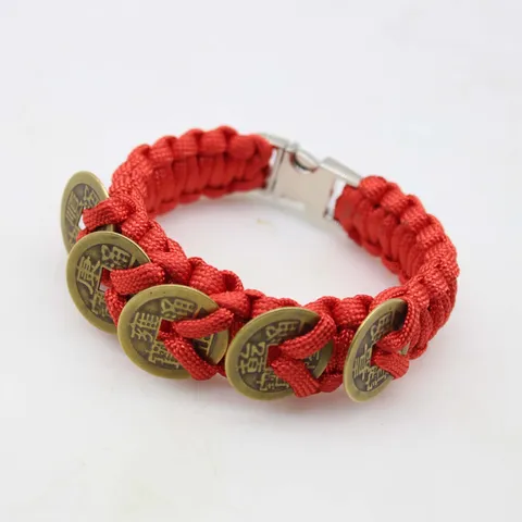 Handmade Braided Paracord Five Emperor Coins Bracelet Men Women Vintage Style Rope Bracelet Jewelry