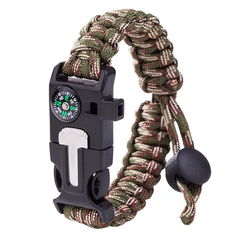 Multifunctional Outdoor Survival Paracord Bracelet Compass Whistle Emergency Braided Wristband For Men Women
