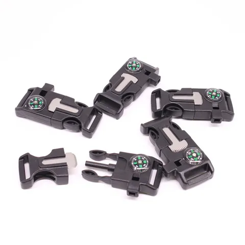 Multifunctional Outdoor Survival Plastic Buckle With Compass Whistle Flint Minimalist Bag Accessories For Camping Hiking