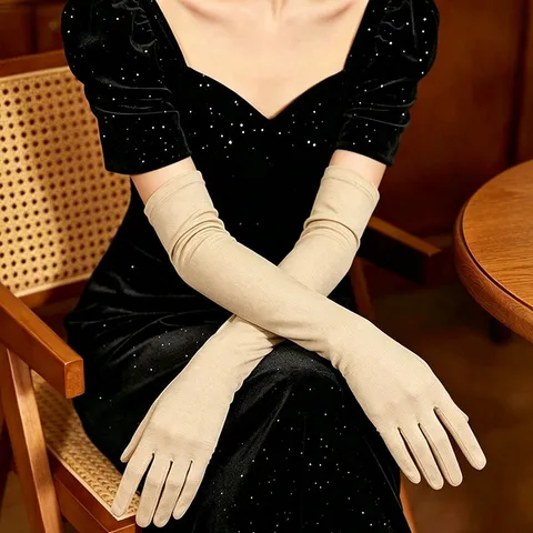 Women's Long Spandex Gloves Over Elbow Solid Color Stretch Glove For Wedding Bridal Stage Party Evening Dress Accessory