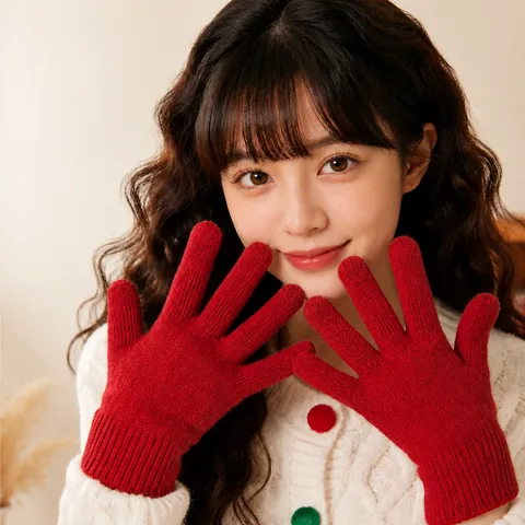 Gants Tricotés Chauds d'Hiver Unisexe Élastiques Épais Thermiques Gants à Doigts Complets Décontractés Couleur Unie Gants de Cyclisme