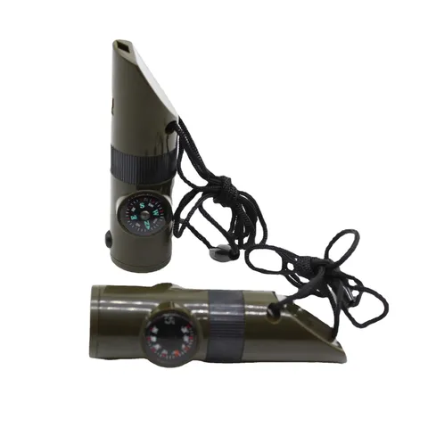 Sifflet de Survie Multifonctionnel d'Extérieur Avec Lumière LED Boussole Thermomètre Équipement d'Urgence Camping Randonnée