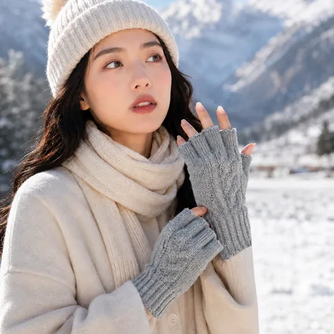 Gants Sans Doigts Tricotés Chauds d'Hiver pour Hommes et Femmes Gants d'Écriture à Écran Tactile Demi-Doigts