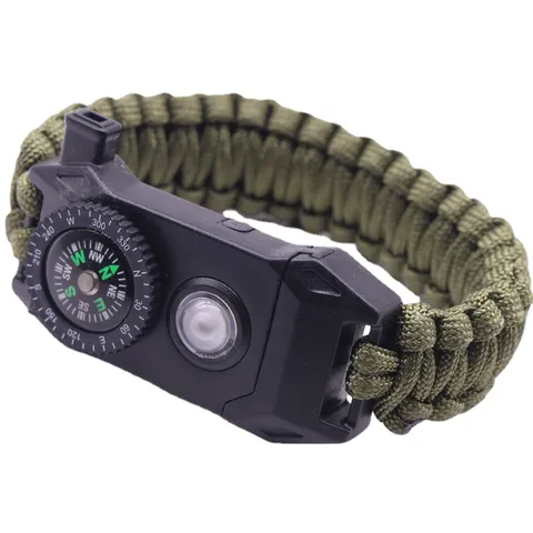 Multifunctional Outdoor Survival Paracord Bracelet With LED Light Compass Flint Emergency Wristband For Camping Hiking