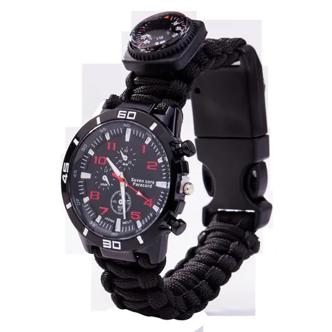 Outdoor Survival Paracord Watch Multifunctional Tactical Emergency Watch With Compass Flint