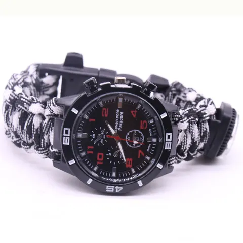 Outdoor Survival Parachute Cord Watch Bracelet Multi Function Woven Survival Bracelet with Compass and Flint
