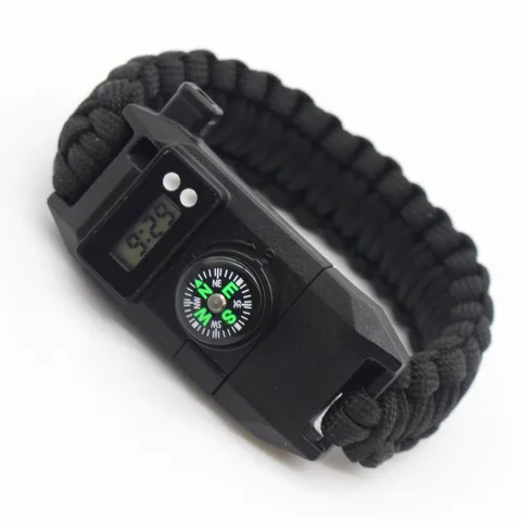 Outdoor Survival Paracord Bracelet With Electronic Watch Compass Multi-Function Handmade Woven Gear For Men Women