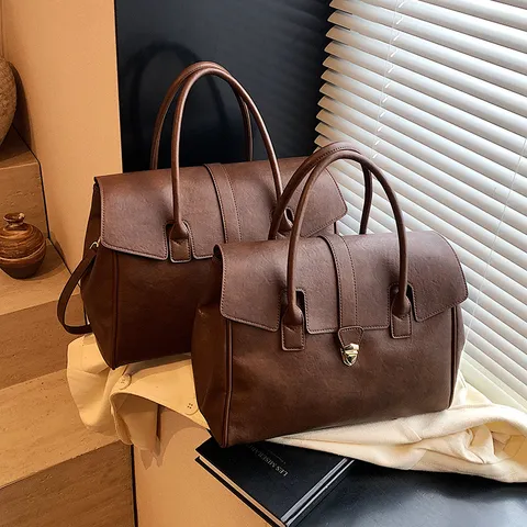 Women Large Capacity PU Leather Tote Bag Vintage Professional Briefcase Commuter Handbag With Adjustable Shoulder Strap
