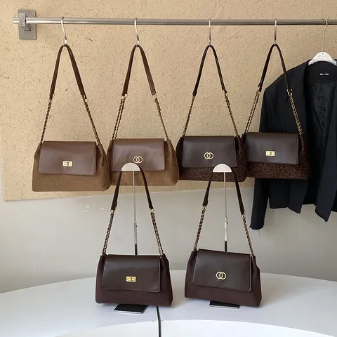 Nische Damen Rhombus Kette Schultertasche Mode Leopardenmuster PU Leder Unterachsel Tasche Mit Schloss Quadratische Umhängetasche